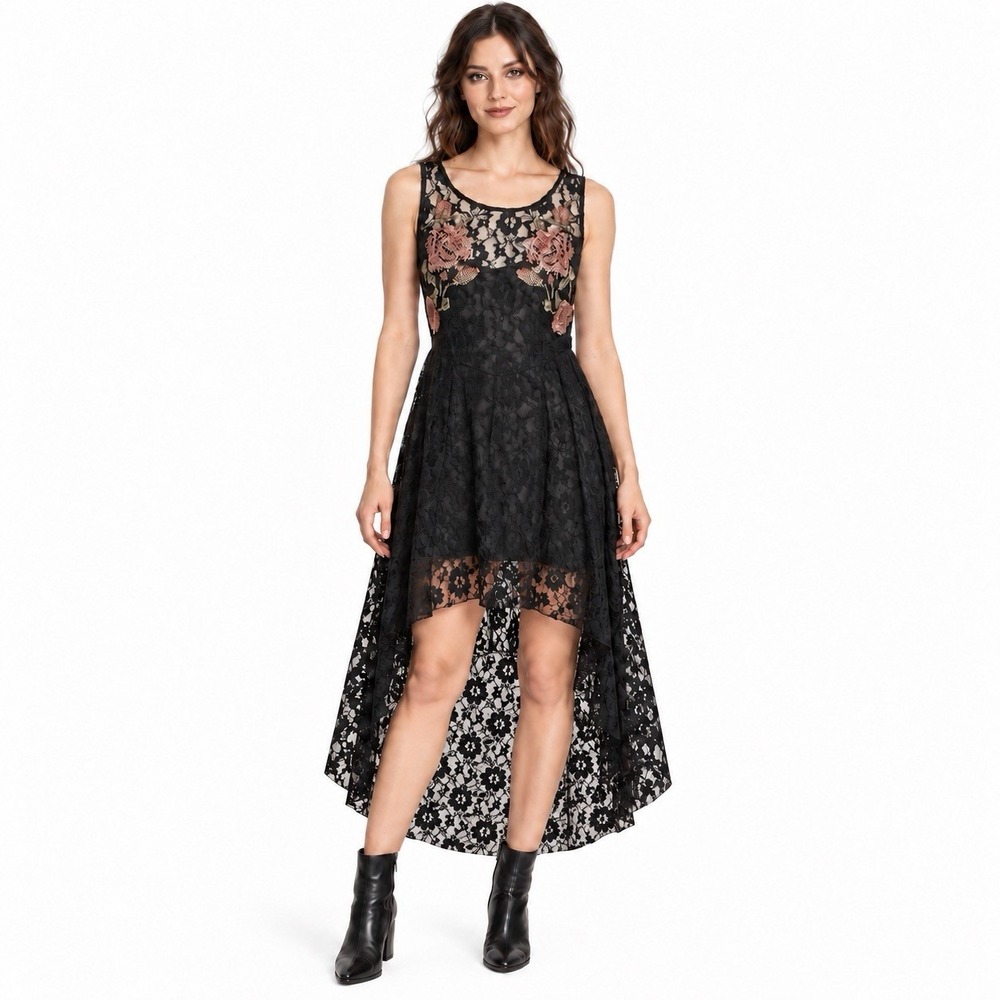 Free People Russian Nesting Doll Dress XS Boho Whimsigoth Floral Lace Hi Low